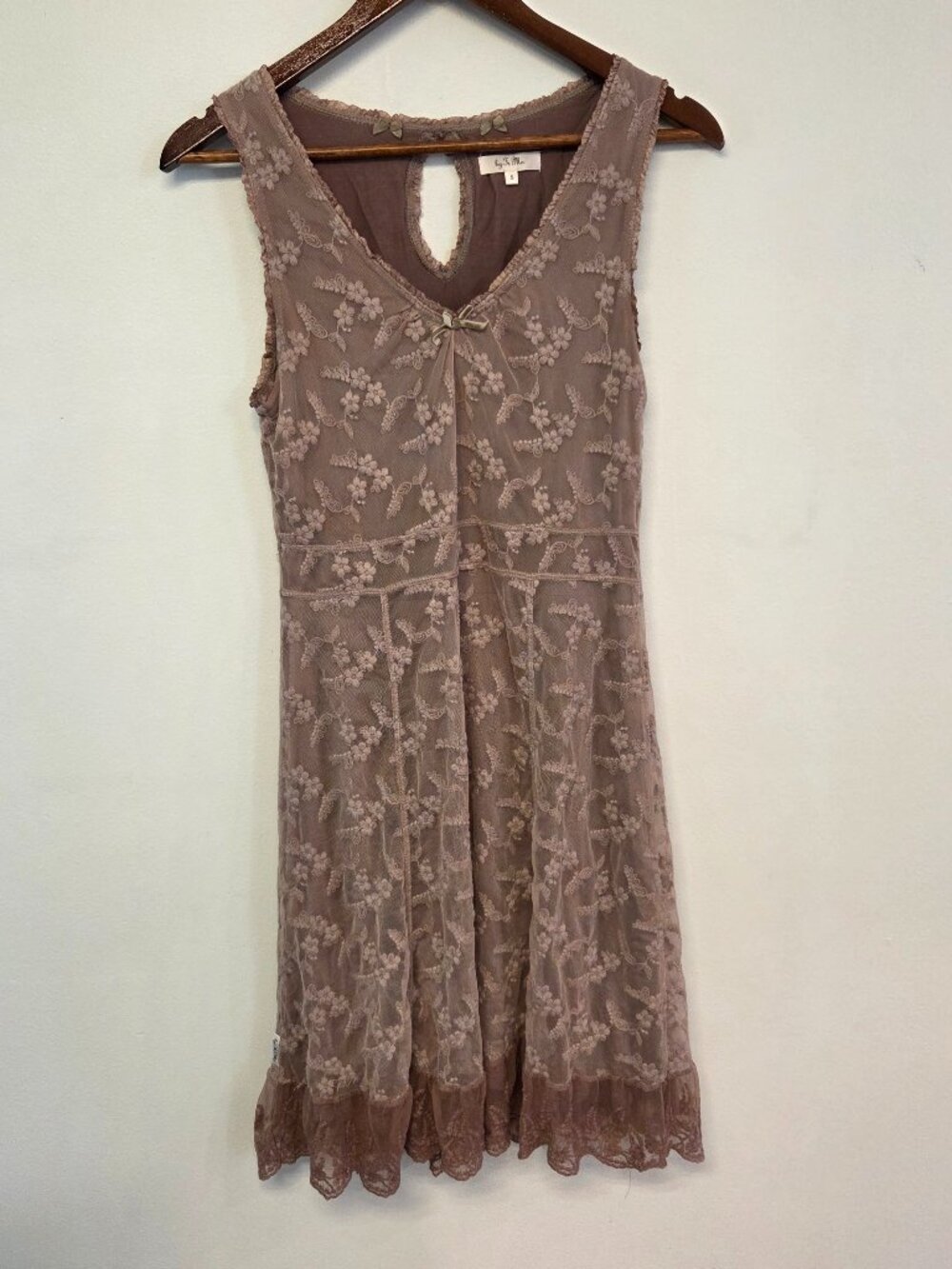 By TiMo Embroidered Floral Lace Dress, Muted Mauve Boho, Cottagecore Size S